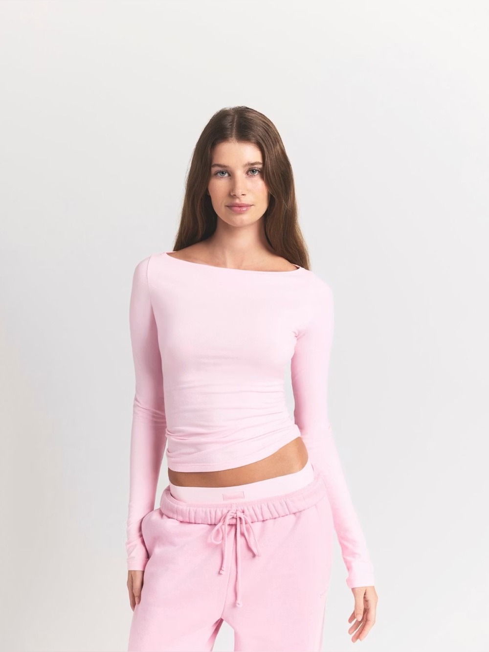 Skims Cotton Jersey long sleeve boatneck top size large cherry blossom NWT